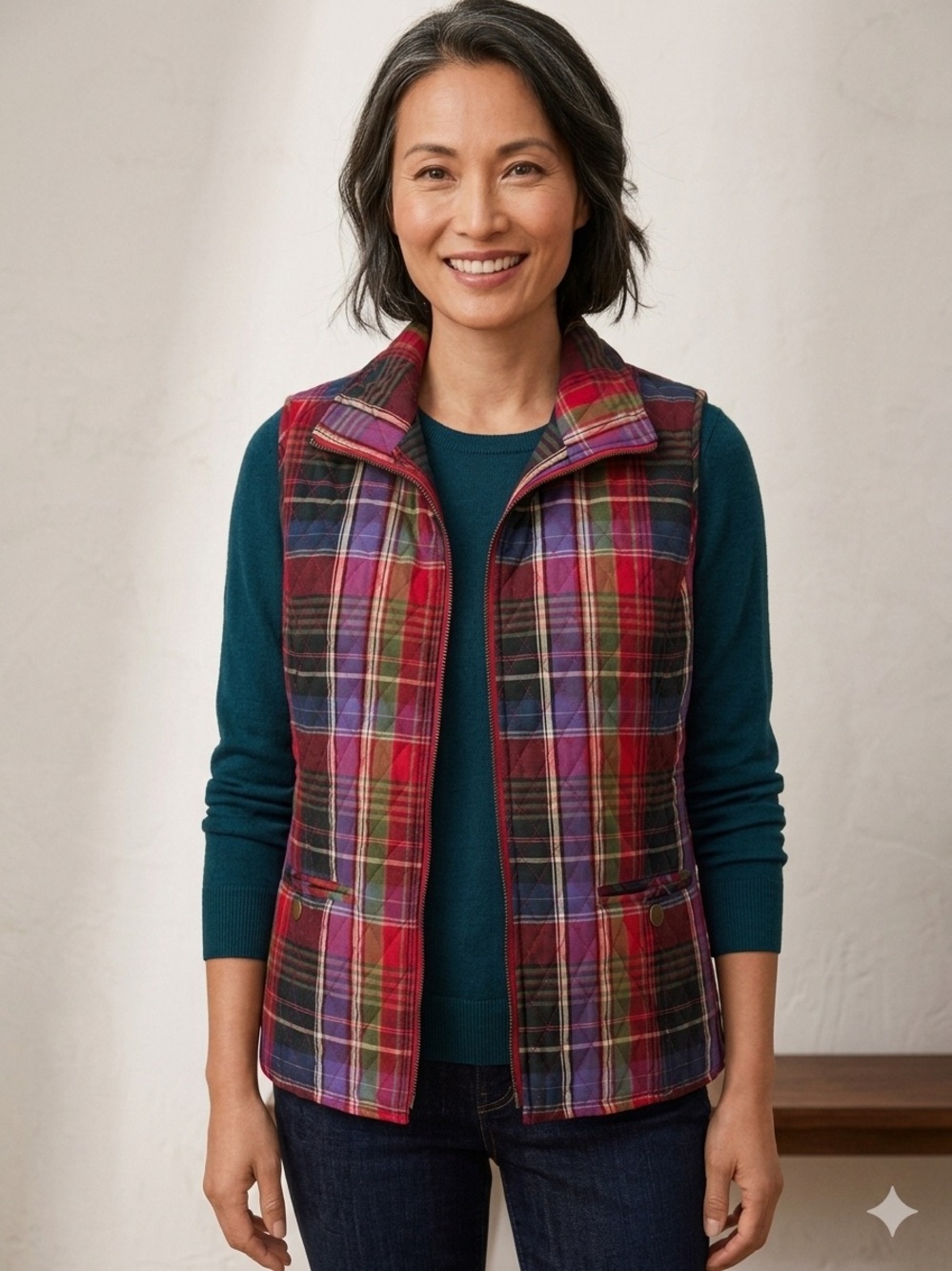 Vintage Southern Lady Small Full Zip Tartan Plaid Quilted Vest